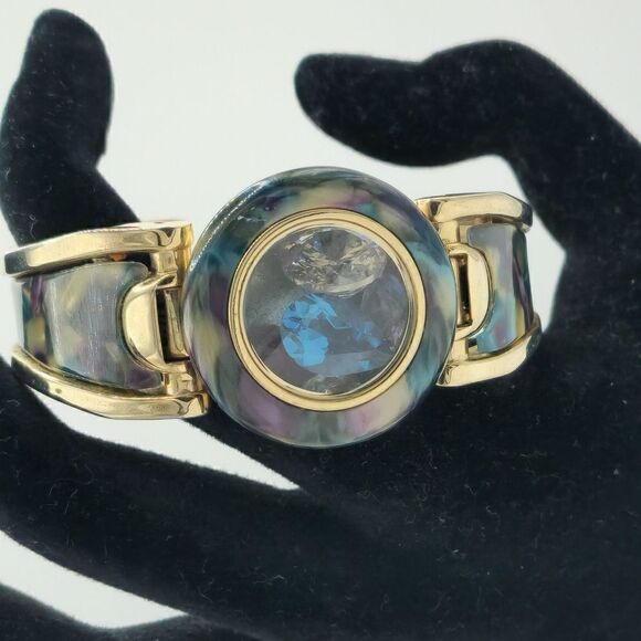 Vintage Donna Vivian floating jewel gold enamel cuff bracelet - Picture 1 of 9